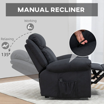 Fauteuil inclinable manuel avec massage par vibrations, poches latérales, fauteuil inclinable en microfibre, noir