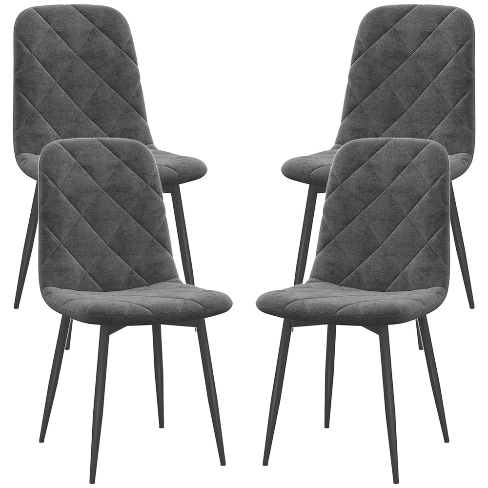 Set of 4 upholstered dining chairs with steel legs, grey
