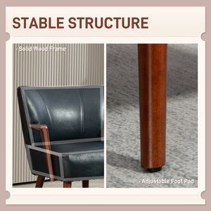 Fauteuil d'appoint rembourré en similicuir avec pieds en bois, bleu