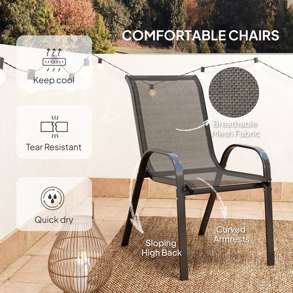 3 Pieces Bistro Set, Small Patio Furniture Set with Stackable Mesh Chairs, Glass Table for Garden, Balcony, Black