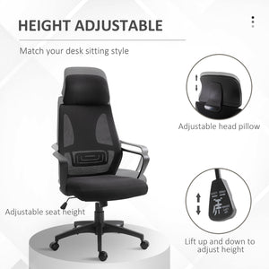 Chaise de bureau en maille ergonomique avec appui-tête réglable, noir