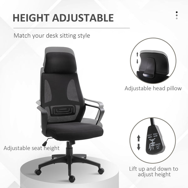 Chaise de bureau en maille ergonomique avec appui-tête réglable, noir