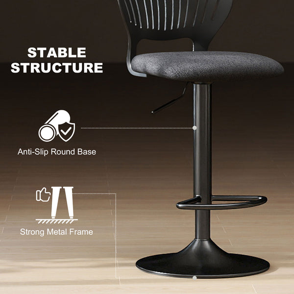 Set of 2 Modern Swivel Counter Height Bar Stools with Footrest and Hollow Backrest, Black