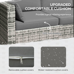 Canapé d'extérieur 3 places en rotin synthétique avec coussins, gris