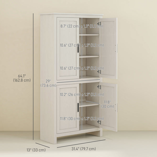 Meuble de rangement avec 4 portes et 3 étagères réglables, blanc antique