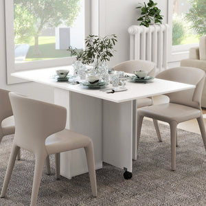 Table de salle à manger pliante pour petits espaces avec étagères de rangement, blanche
