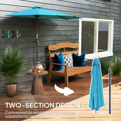 Outsunny 2.7m Half Round Parasol for Patio, Garden, Balcony, Window, Sun Shade with 5 Ribs, Light Blue