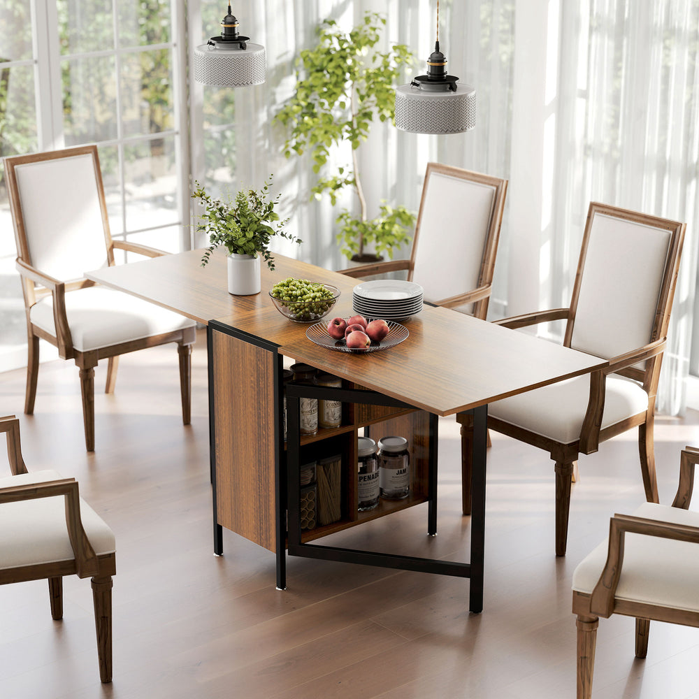 Table pliante multifonction avec étagères escamotables, marron