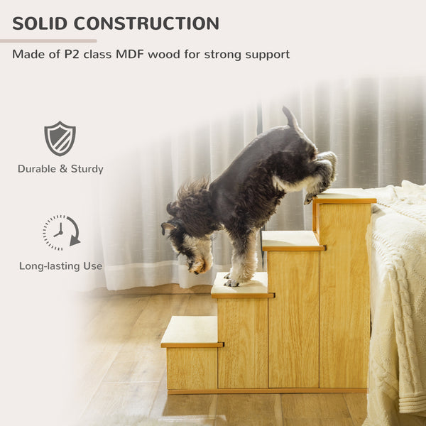 Dog stairs with non-slip covering, natural wood