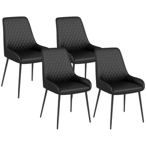 Set of 4 PU leather chairs with metal legs, black.