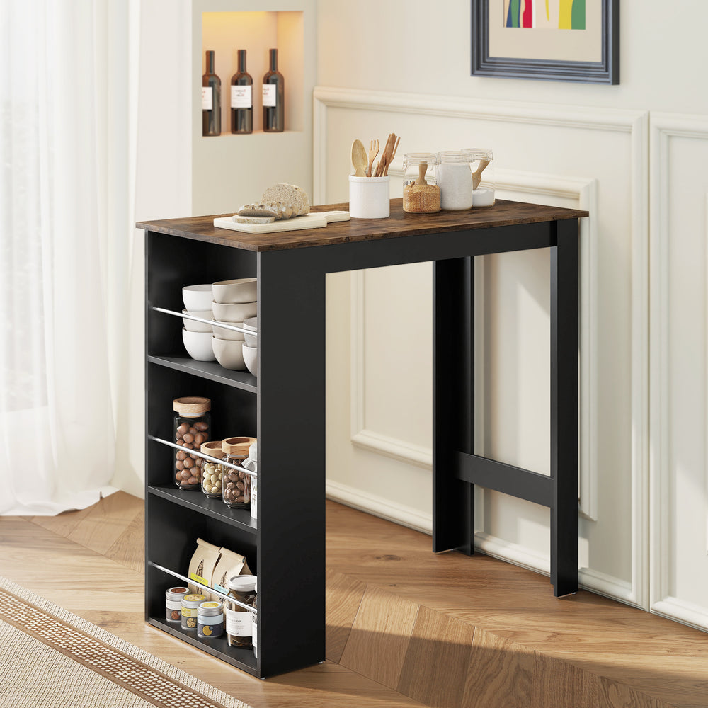Modern Bar Table, Counter Height Dining Table with 3 Storage Shelves for Kitchen, Dining Room, Living Room, Rustic Brown