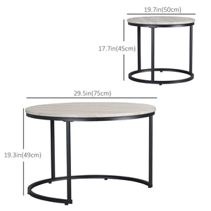 Lot de 2 tables basses ronde avec structure en métal, grain de bois gris