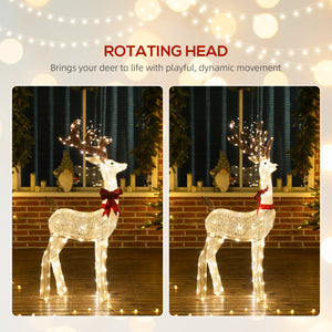 1.32m Pre-Lit Christmas Deer with Rotating Head, 123 LEDs, Stakes &amp; Zip Ties