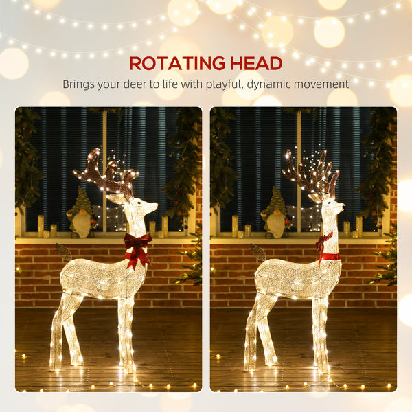 1.32m Pre-Lit Christmas Deer with Rotating Head, 123 LEDs, Stakes &amp; Zip Ties