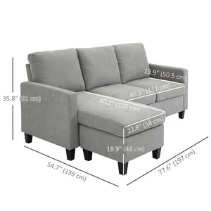 L-shaped corner sofa, modern sectional sofa with ottoman, light gray