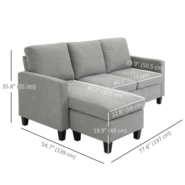 L-shaped corner sofa, modern sectional sofa with ottoman, light gray