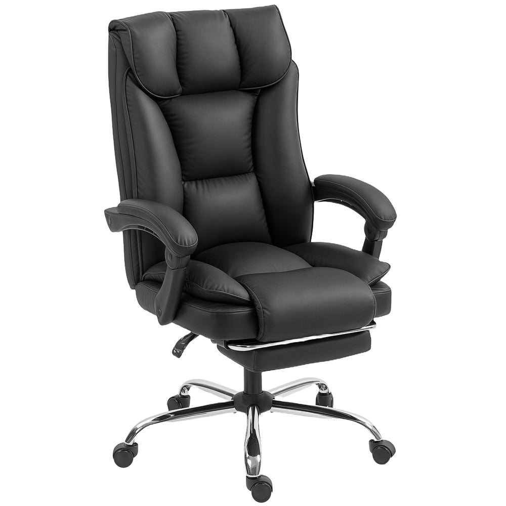 Fauteuil de bureau ergonomique en cuir avec repose-pieds, inclinable et pivotant, noir