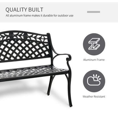 Banc de jardin d'extérieur avec cadre en aluminium et accoudoirs