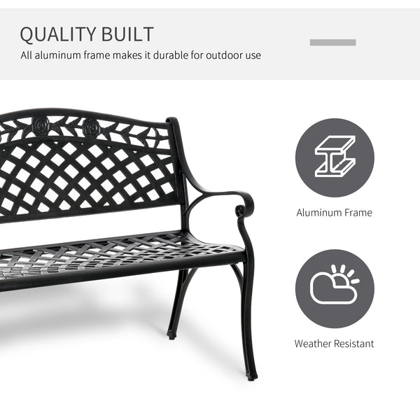 Banc de jardin d'extérieur avec cadre en aluminium et accoudoirs