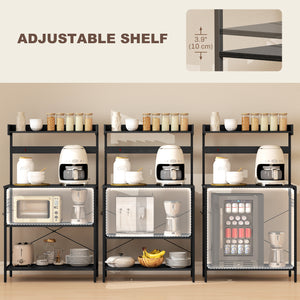 Kitchen shelf with electrical outlet, coffee corner with adjustable shelves and hooks, aged black