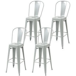 Set of 4 industrial-style metal bar stools, silver grey