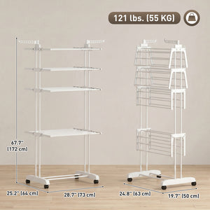 Séchoir à linge pliable à 5 niveaux sur roulettes, blanc