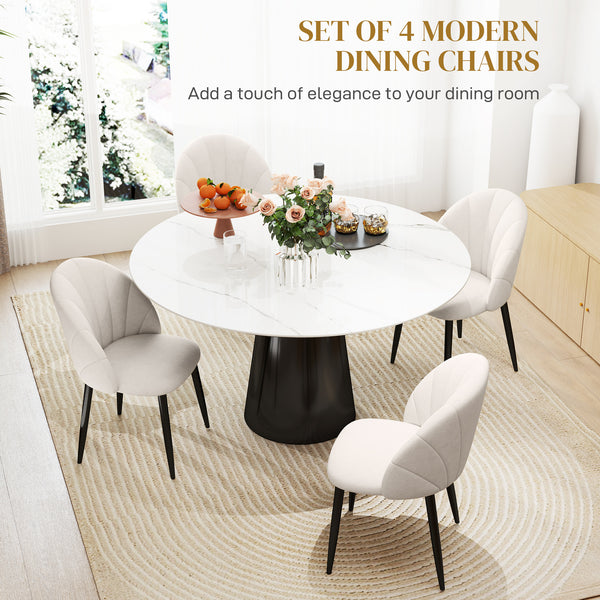 Lot de 4 chaises de salle à manger modernes avec pieds en métal, blanc crème