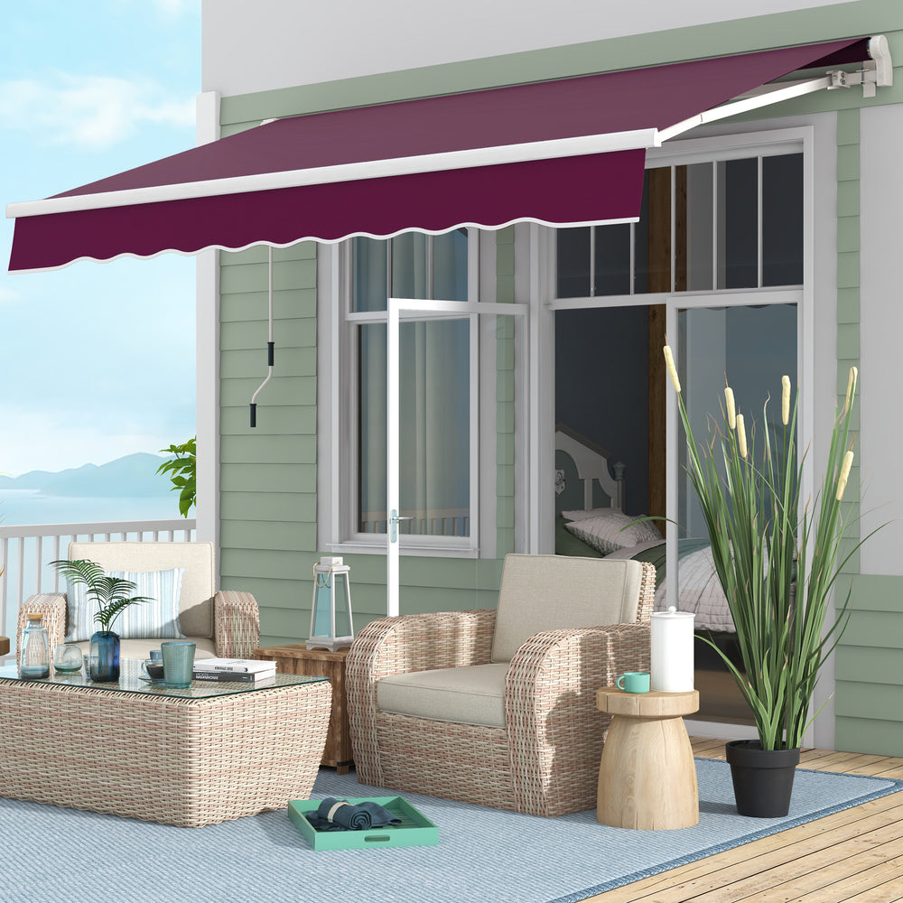 Store banne rétractable manuel 10' x 8' avec éclairage LED, cadre en aluminium, pare-soleil pour porte-fenêtre, rouge vin