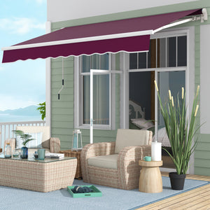 Store banne rétractable manuel 10' x 8' avec éclairage LED, cadre en aluminium, pare-soleil pour porte-fenêtre, rouge vin