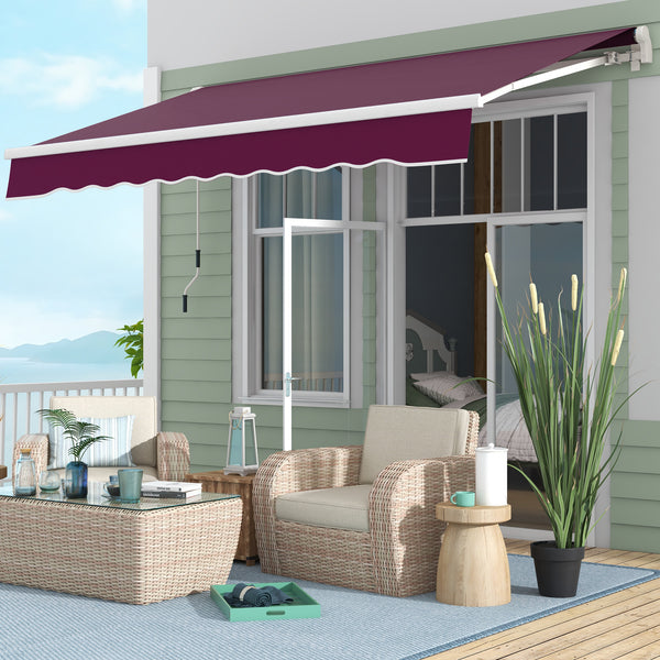Store banne rétractable manuel 10' x 8' avec éclairage LED, cadre en aluminium, pare-soleil pour porte-fenêtre, rouge vin