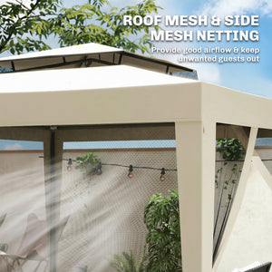 10' x 10' Canopy Tent, Party Tent with Mesh Netting and Double Tier Roof for Backyard, Garden, Patio, Outdoor, Beige