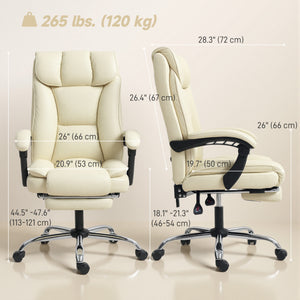 Ergonomic leather office chair with footrest, swivel and tilt, beige