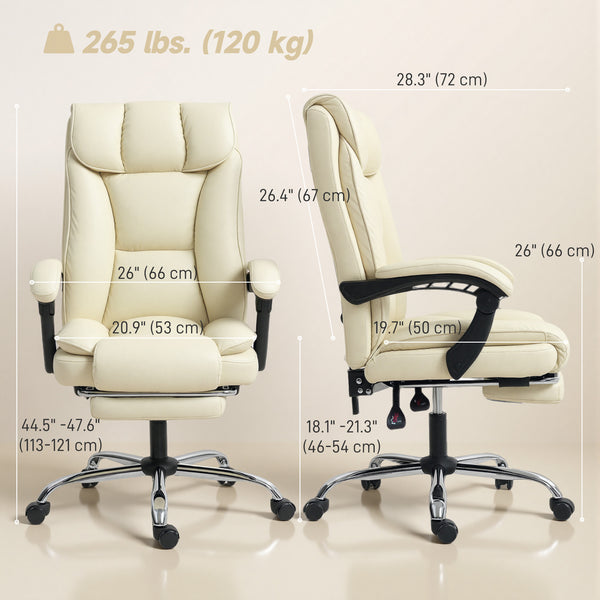 Ergonomic leather office chair with footrest, swivel and tilt, beige