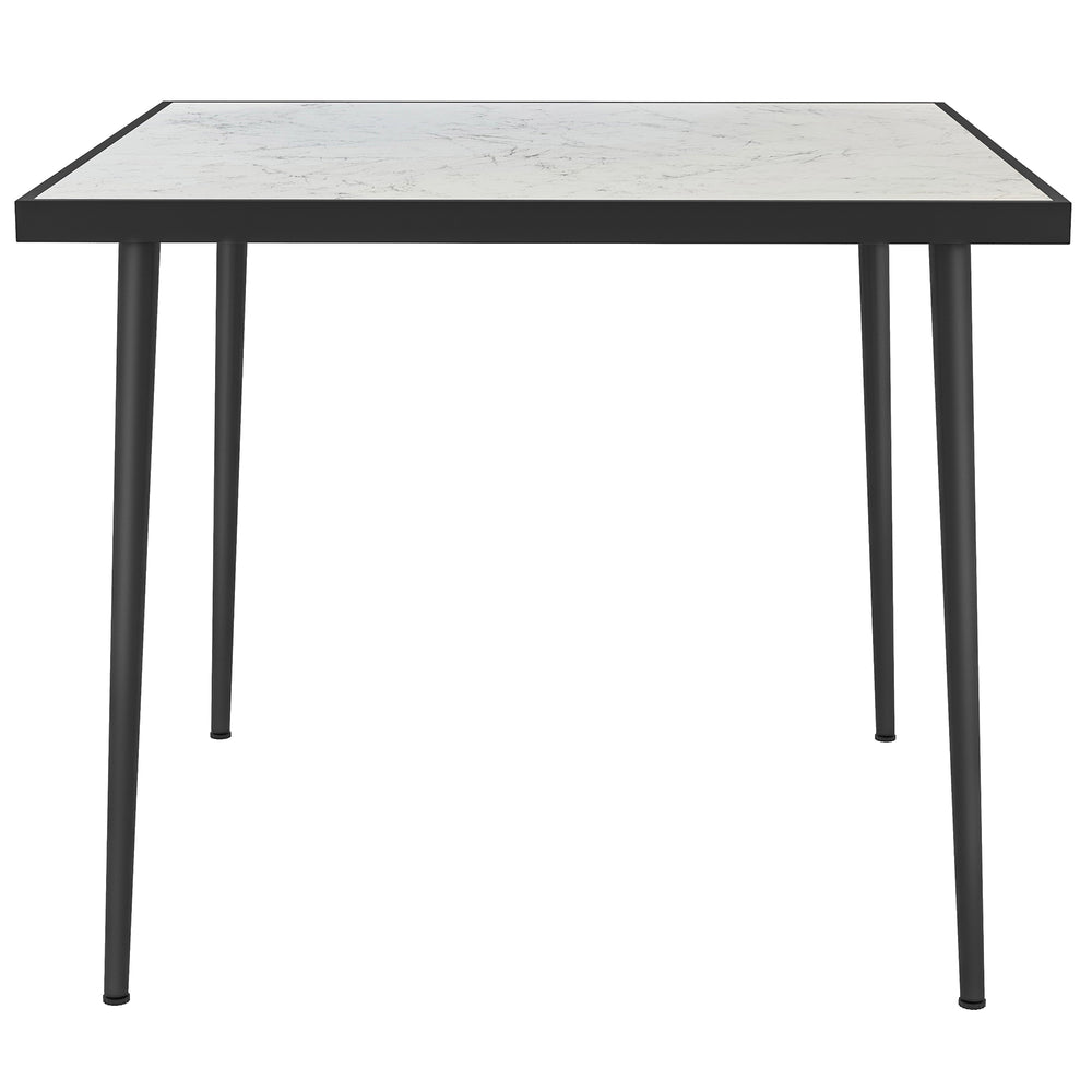 Table de salle à manger d'extérieur avec plateau en verre trempé effet marbre, blanche