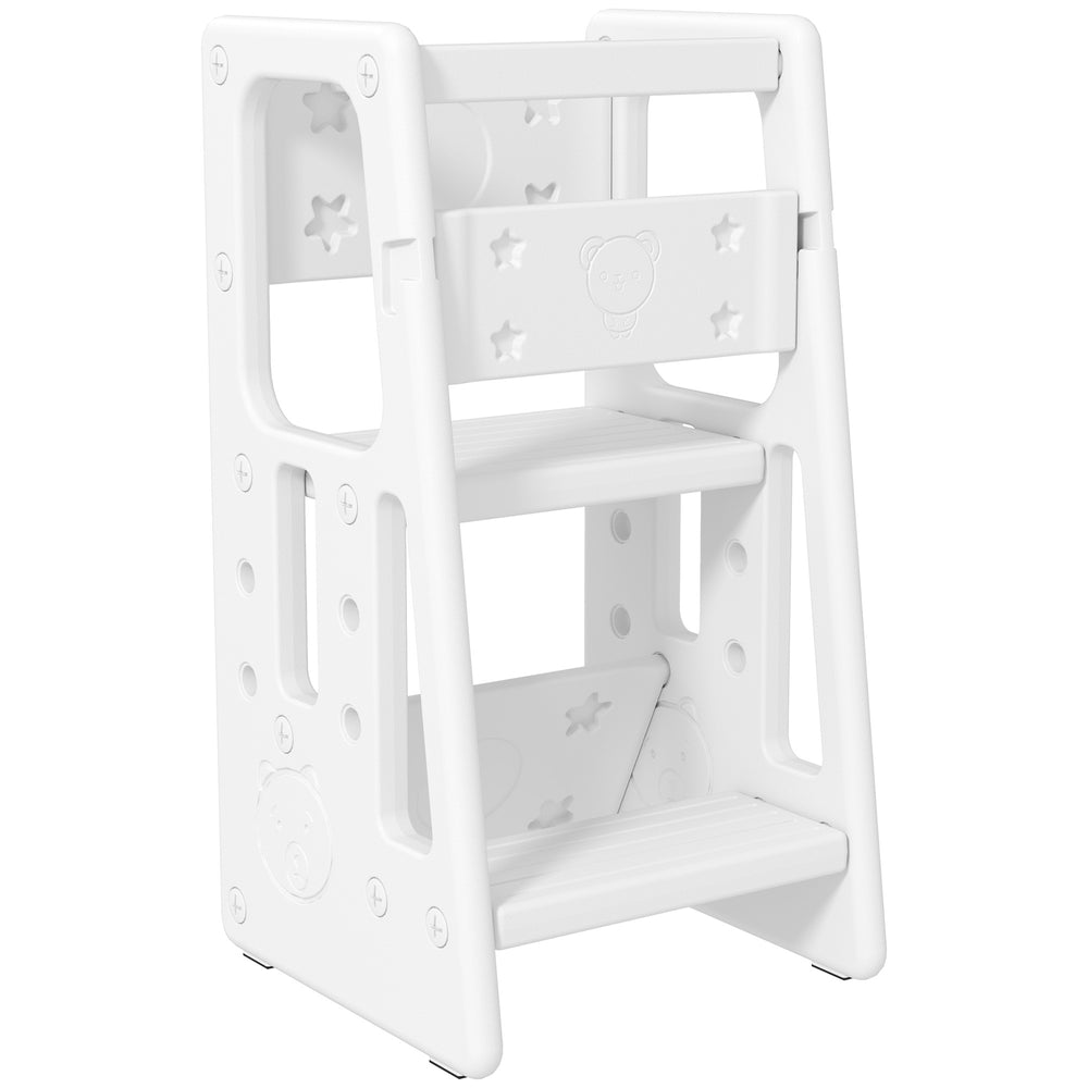 Tabouret pour tout-petits, 2 marches avec plateforme réglable, blanc