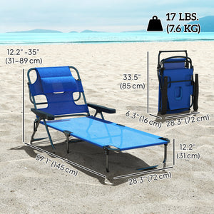 Folding Lounge Chair w/ Reclining Back, Dark Blue