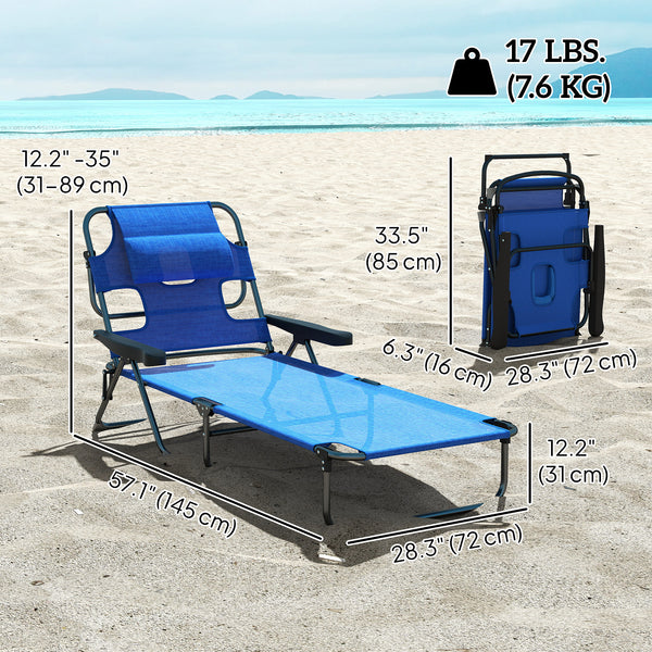 Folding Lounge Chair w/ Reclining Back, Dark Blue