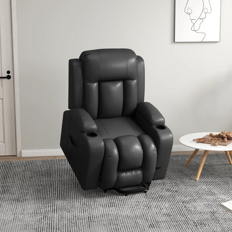 Fauteuil releveur électrique, inclinable avec repose-pieds, télécommande et porte-gobelets, gris