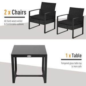 Ensemble de mobilier de jardin 3 pièces en résine tressée, noir
