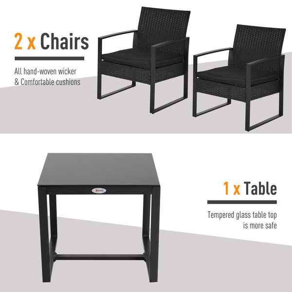 Ensemble de mobilier de jardin 3 pièces en résine tressée, noir
