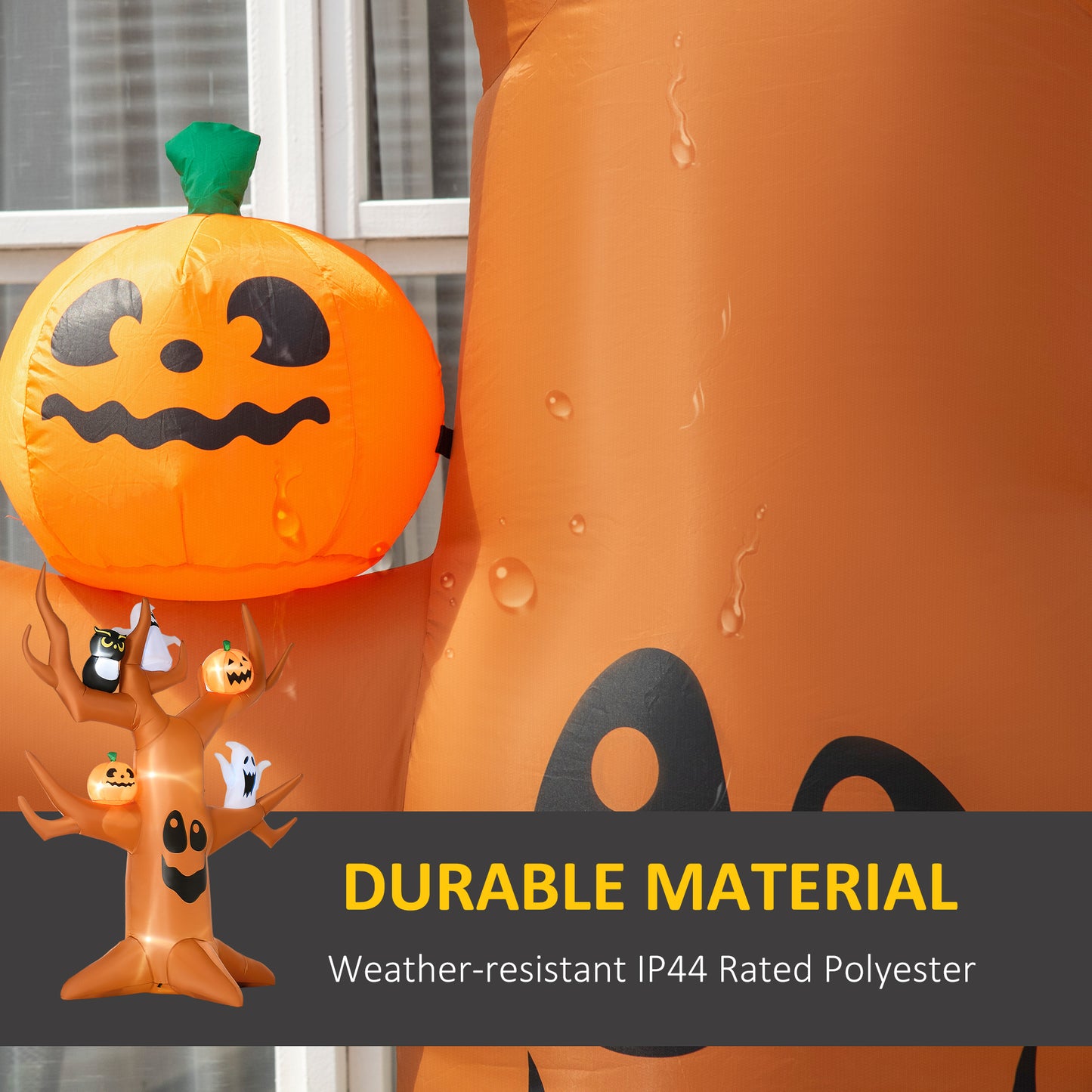 Arbre hanté gonflable d'Halloween de 2,7 m avec citrouilles, fantômes et chat, affichage LED