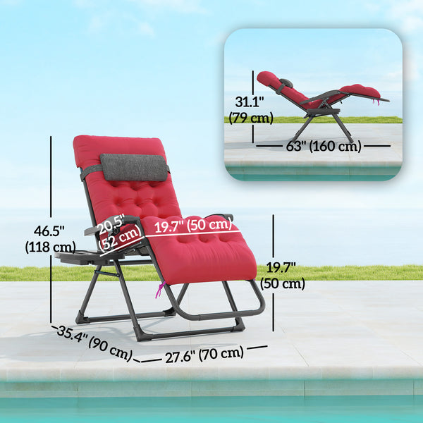 Fauteuil zéro gravité rembourré avec porte-gobelet, dossier réglable, coussin amovible pour l'extérieur, rouge
