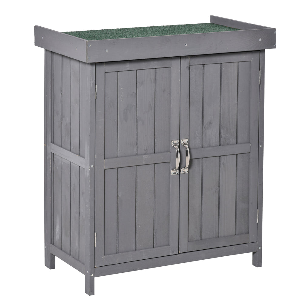 Abri de jardin en bois avec toit à charnières, étagères à 2 niveaux et double porte