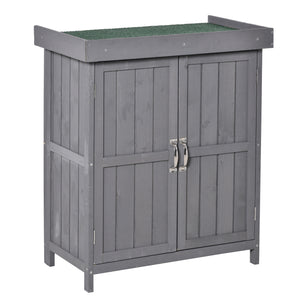 Wooden garden shed with hinged roof, 2-tier shelves and double door