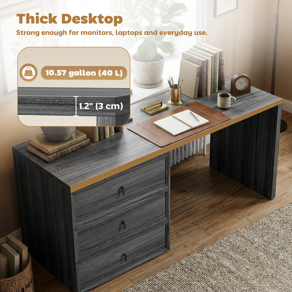 L Shaped Computer Desk Home Office Desk with 3 Drawers Black Wood Grain