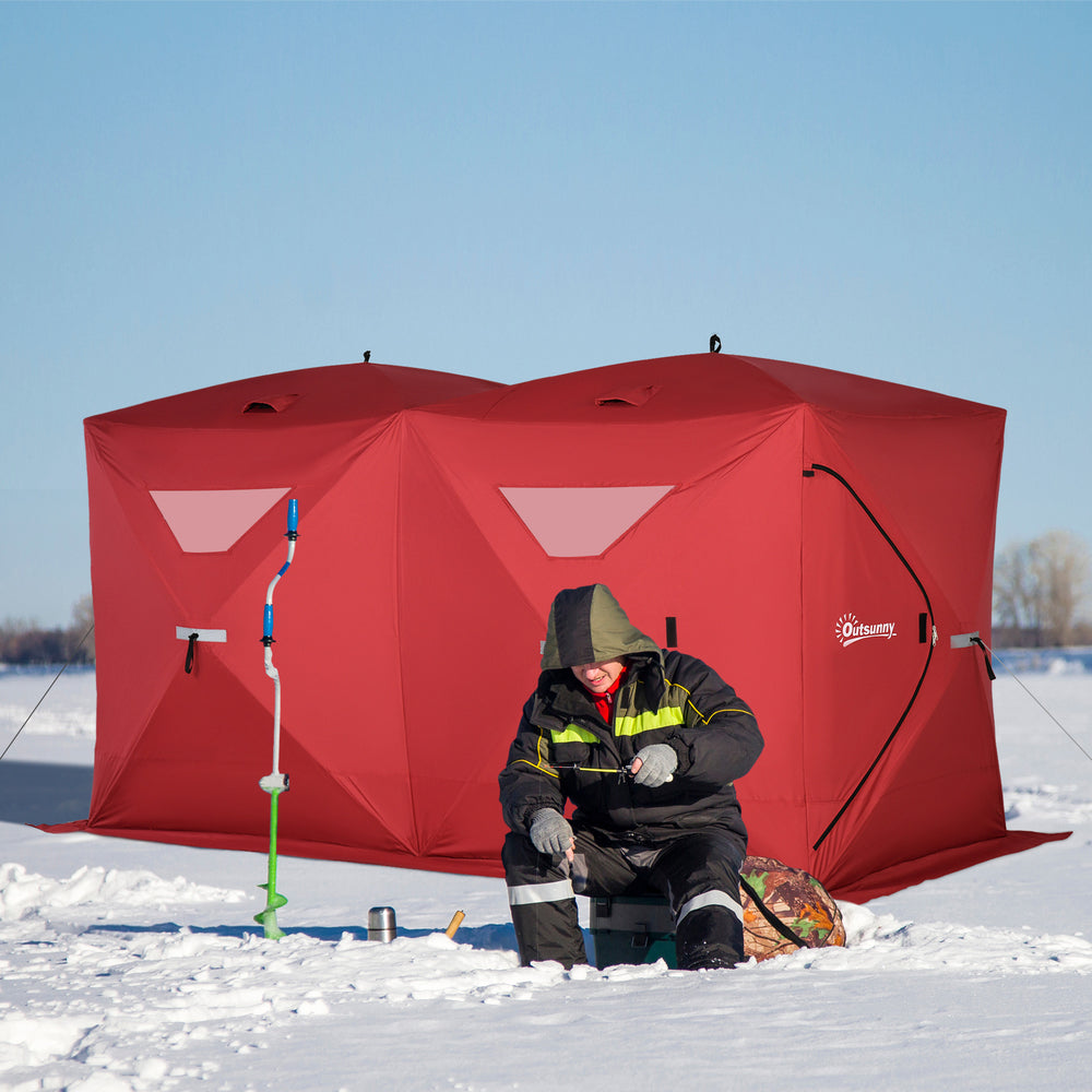 Abri de pêche sur glace pliable pour 5 à 8 personnes, portable, rouge