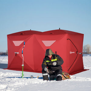 Foldable ice fishing shelter for 5 to 8 people, portable, red