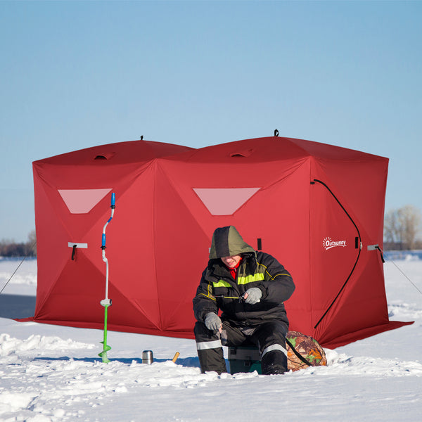 Foldable ice fishing shelter for 5 to 8 people, portable, red