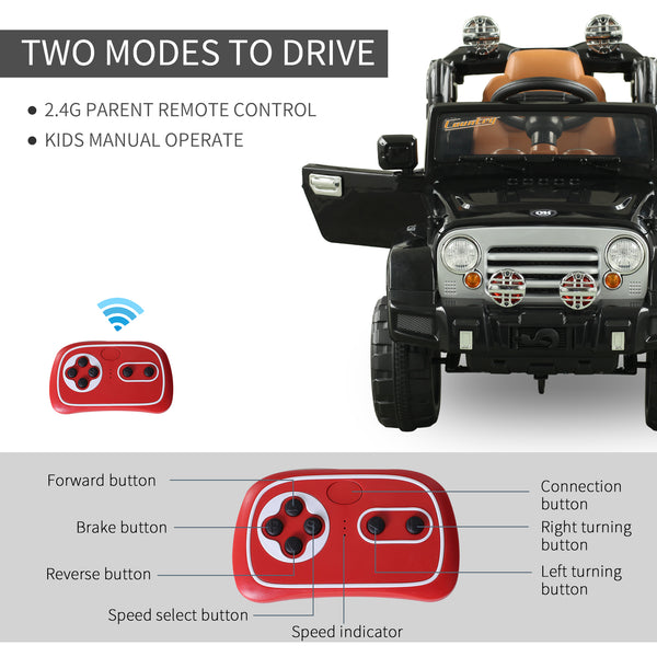 Voiture électrique 12 V pour enfants, modèle Jeep Power Wheels avec télécommande, noir