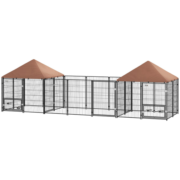 Enclos avec 2 compartiments, gamelles pivotantes et housse imperméable